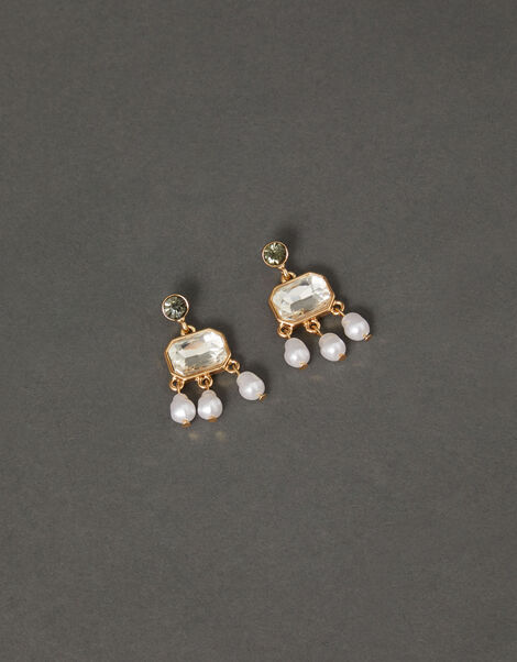 Crystal Pearl Drop Earrings, , large