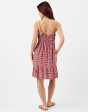 Flower Print Mini Dress, Red (BURGUNDY), large