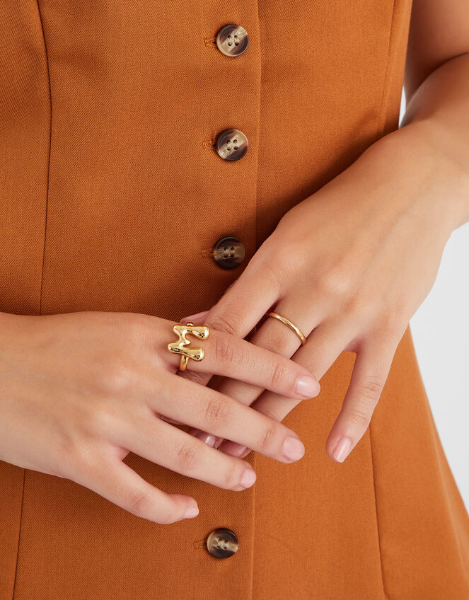 14ct Gold-Plated Bubble Initial Ring, Gold (GOLD), large
