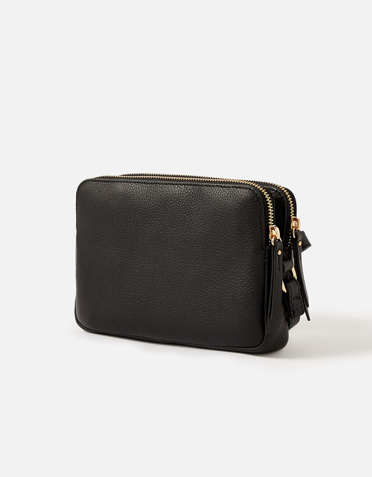 Hanna Double Zip Leather Cross Body Bag Black