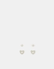 2-Pack Sterling Silver Heart Stud Earrings, , large