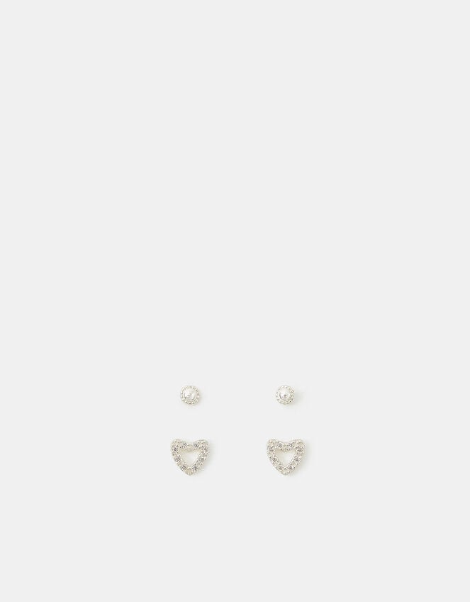 2-Pack Sterling Silver Heart Stud Earrings, , large