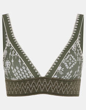 Floral Print Band Bikini Top, Green (KHAKI), large
