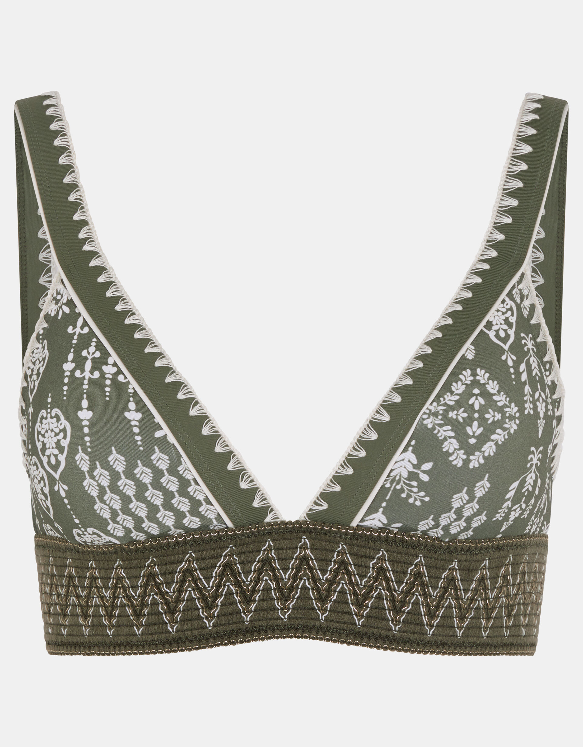 Floral Print Band Bikini Top, Green (KHAKI), large