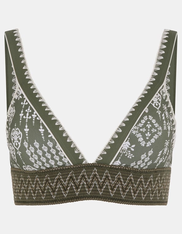Floral Print Band Bikini Top, Green (KHAKI), large