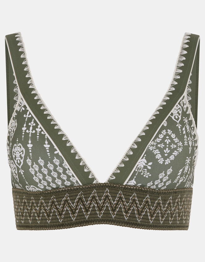 Floral Print Band Bikini Top, Green (KHAKI), large