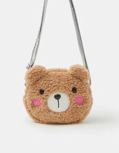 Girls Fluffy Bear Crossbody Bag, , large