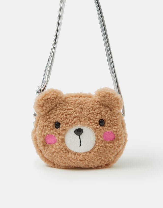 Girls Fluffy Bear Crossbody Bag, , large
