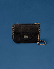 Mini Sequin Chain Cross-Body Bag, Black (BLACK), large