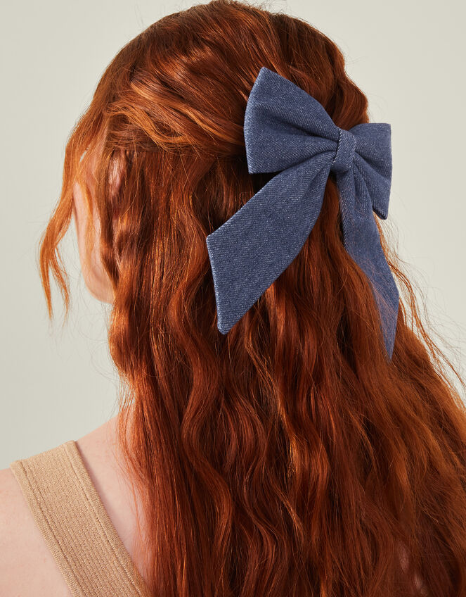 Denim Bow Hair Clip, , large