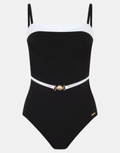 UPF50+ Mono Belted Shaping Swimsuit, Black (BLACK WHITE), large