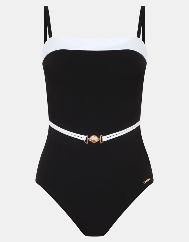 UPF50+ Mono Belted Shaping Swimsuit, Black (BLACK WHITE), large