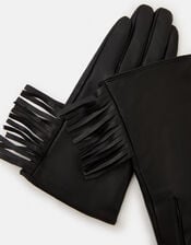 Fringe Leather Gloves, Black (BLACK), large