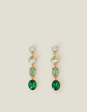Long Gemstone Drop Earrings Green, , large