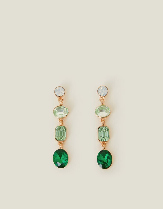 Long Gemstone Drop Earrings Green, , large