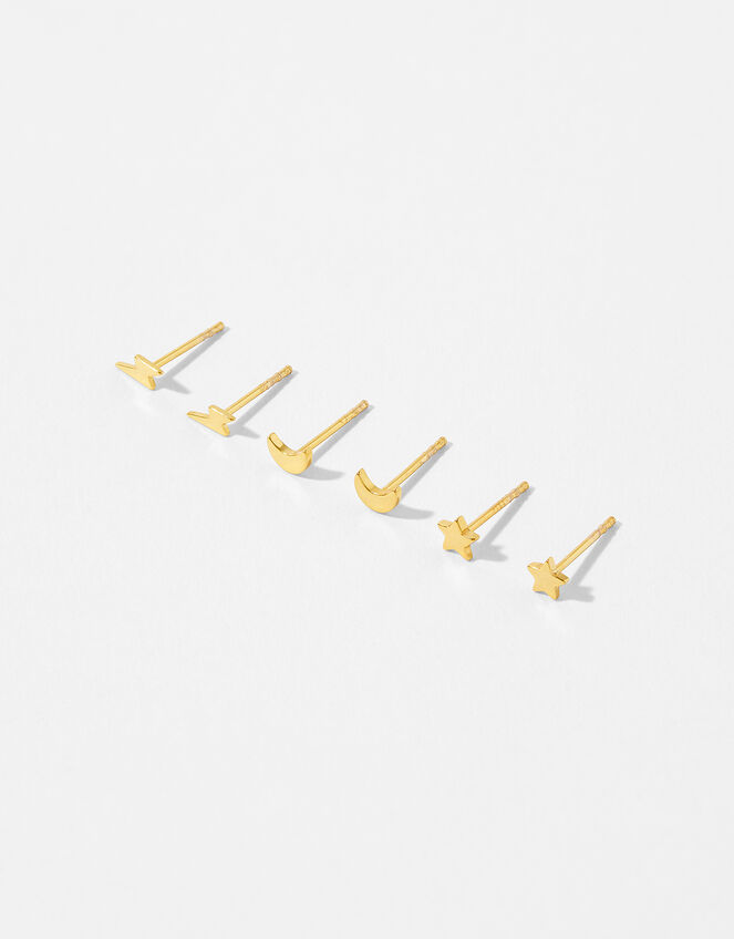 Gold-Plated Star, Moon and Bolt Stud Set, , large