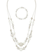 Silver Bead Necklace And Bracelet Set, , large
