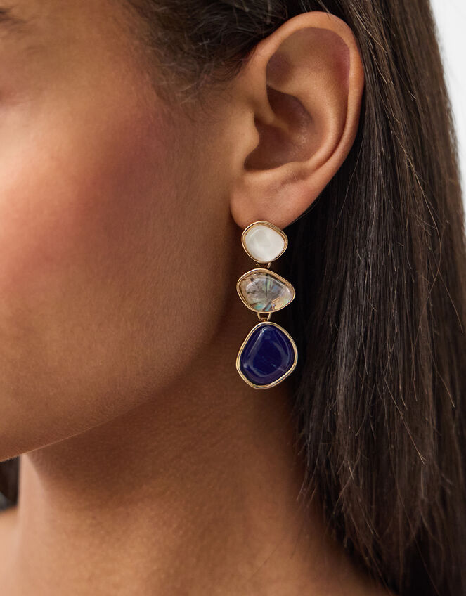 Mother of Pearl Triple Gem Drop Earrings, , large