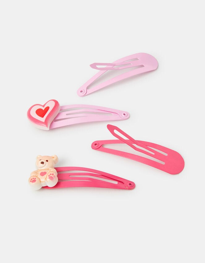 4-Pack Girls Heart Bear Hair Clips, , large