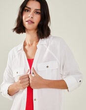 Long Sleeve Beach Cover Up Shirt, White (WHITE), large