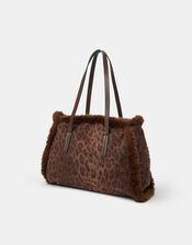 Leopard Print Faux Fur Shoulder Bag, , large