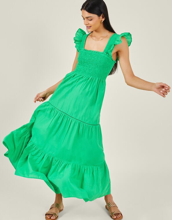 Embroidered Tier Dress, Green (GREEN), large