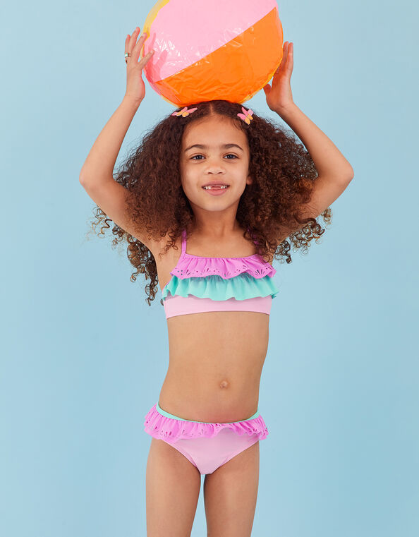 Kids Laser Cut Ruffle Bikini Set with Recycled Polyester, Multi (PASTEL-MULTI), large