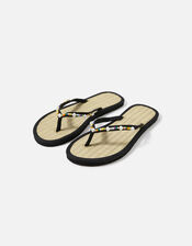 Multi Beaded Seagrass Sandals, Black (BLACK), large