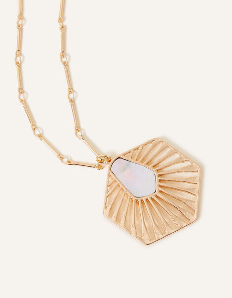 Pearlised Hexagon Pendant Necklace, , large