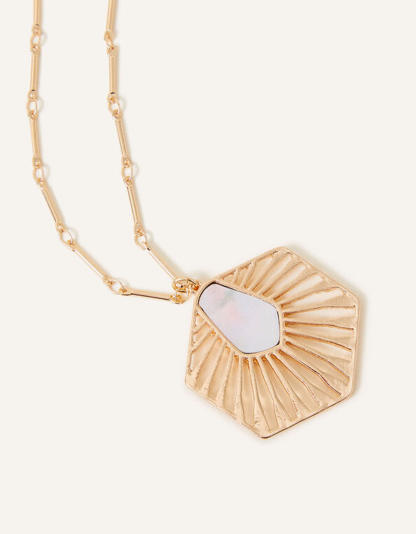 Pearlised Hexagon Pendant Necklace, , large