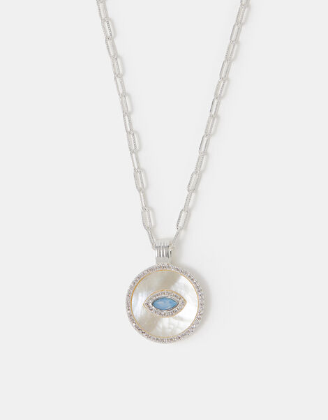 Sterling Silver-Plated Evil Eye Pendant Necklace, , large