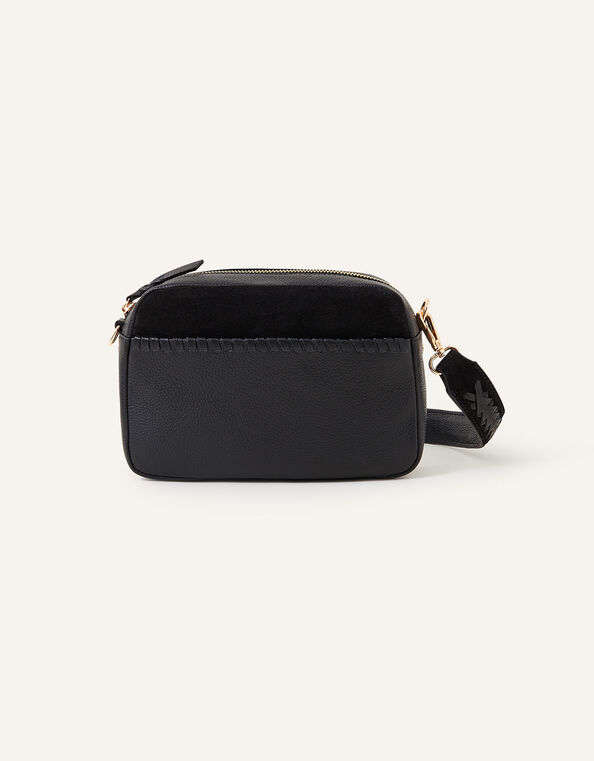 Leather Stitch Detail Camera Bag, Black (BLACK), large