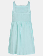 Girls Sleeveless Floral Embroidered Dress, Blue (BLUE), large