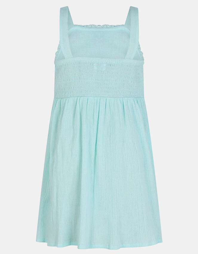 Girls Sleeveless Floral Embroidered Dress, Blue (BLUE), large