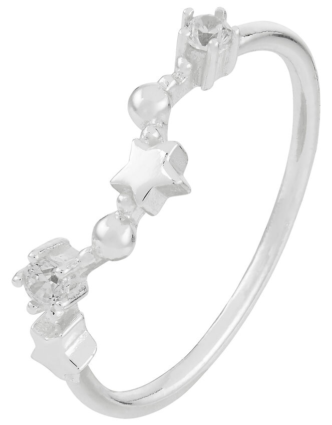 Sterling Silver Pisces Constellation Ring, White (ST CRYSTAL), large