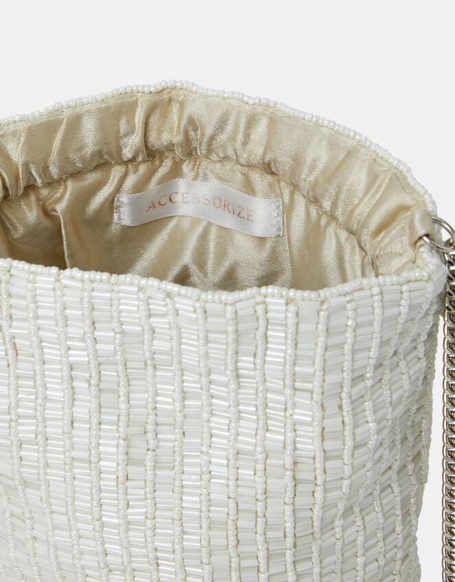 Bridal Bead Fringe Bucket Bag, , large
