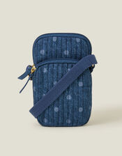 Polka Dot Denim Phone Bag, , large