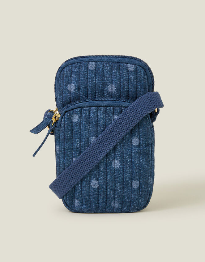 Polka Dot Denim Phone Bag, , large
