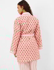 Block Print Cotton Short Dressing Gown , Pink (PINK), large