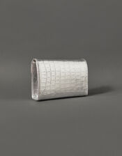 Milly Croc Clutch Bag, Silver (SILVER), large