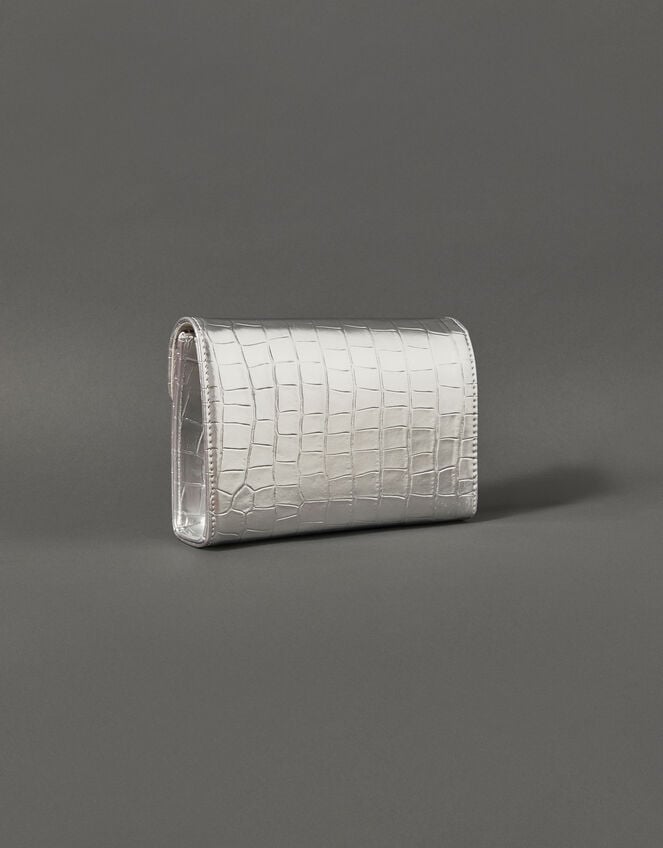 Milly Croc Clutch Bag, Silver (SILVER), large