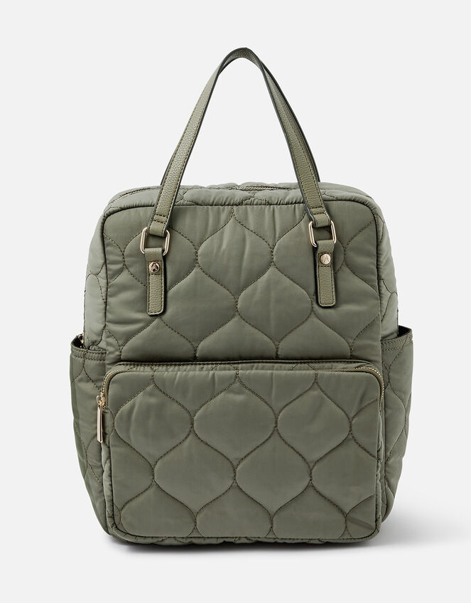 Quilted Backpack with Recycled polyester, Green (KHAKI), large