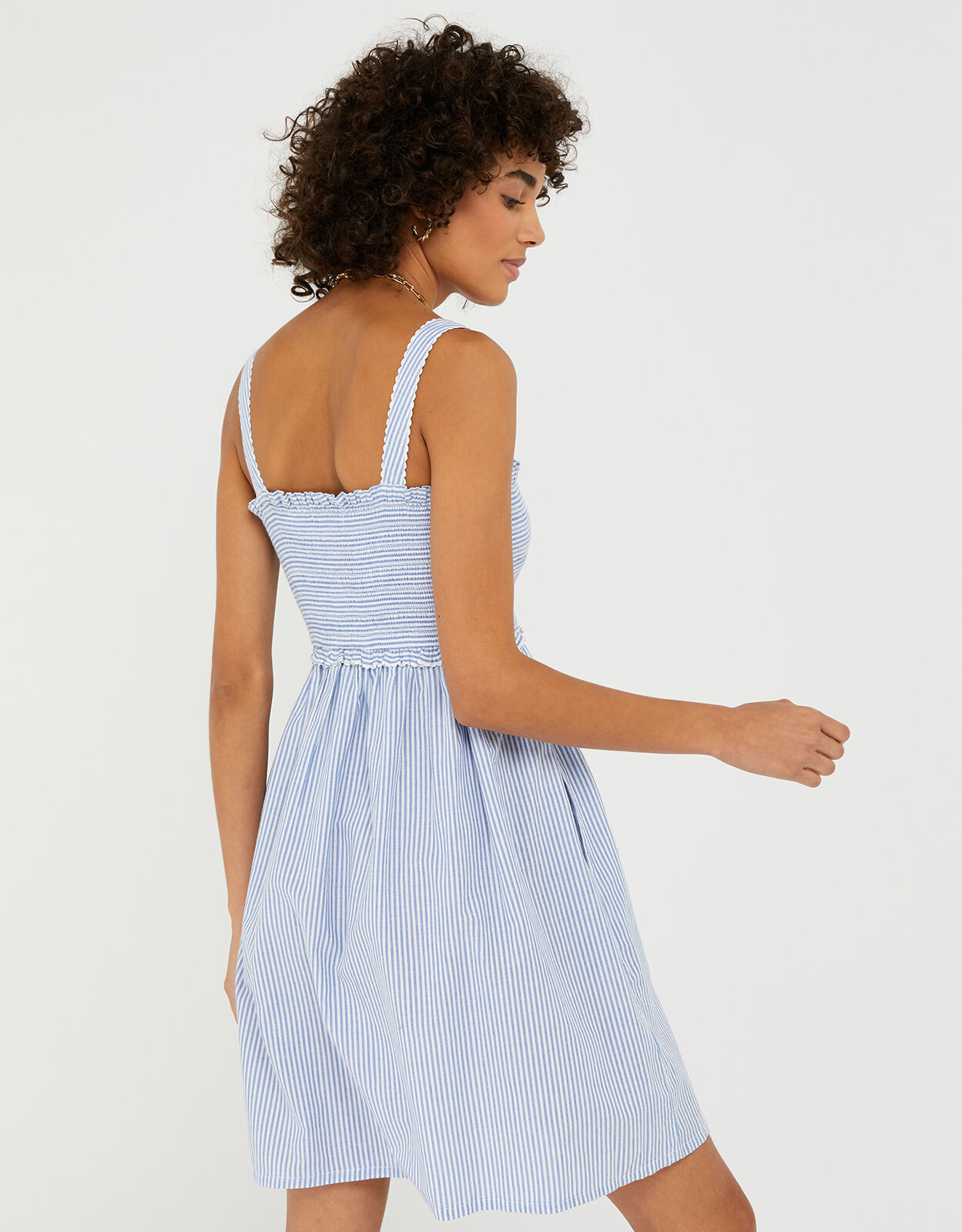 Striped Bandeau Beach Dress in Pure Cotton Blue Beach holiday dresses Accessorize Global
