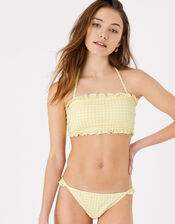 Gingham Bandeau Bikini Top, Yellow (YELLOW), large