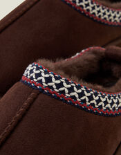 Embroidered Suedette Mule Slippers, Brown (CHOCOLATE), large