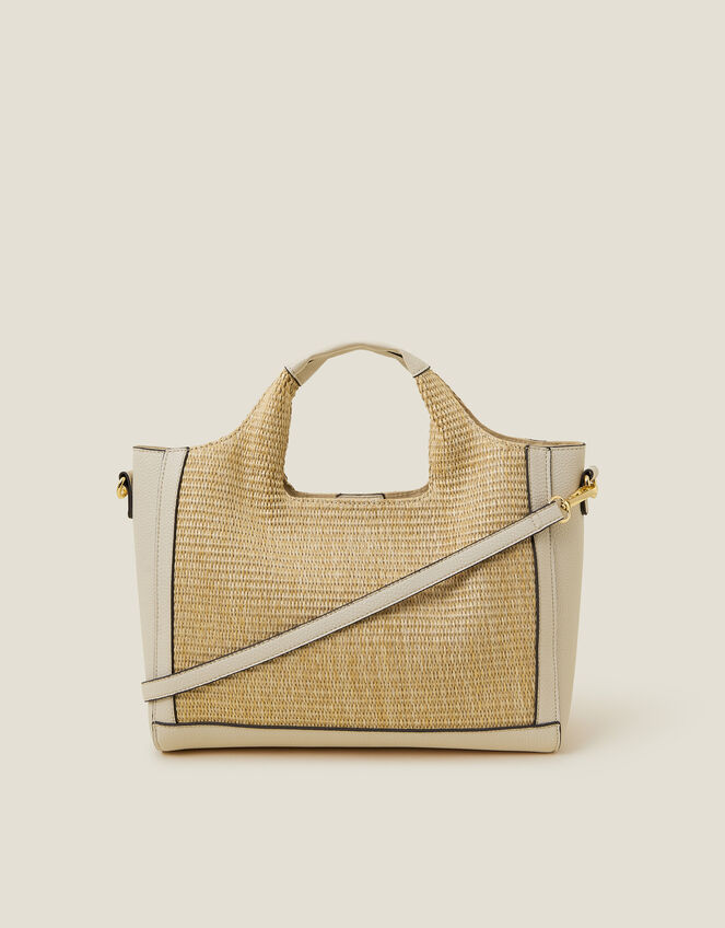Jute Faux Leather Handbag Cream, , large