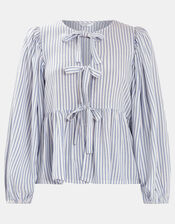 Stripe Tie-Front Blouse, Blue (BLUE), large