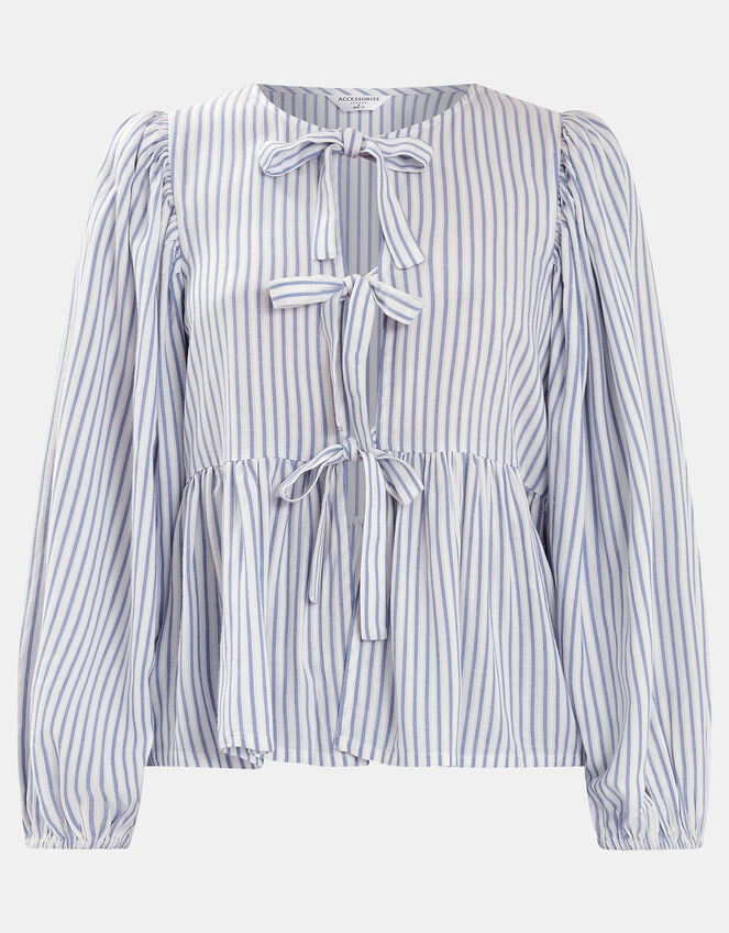 Stripe Tie-Front Blouse, Blue (BLUE), large
