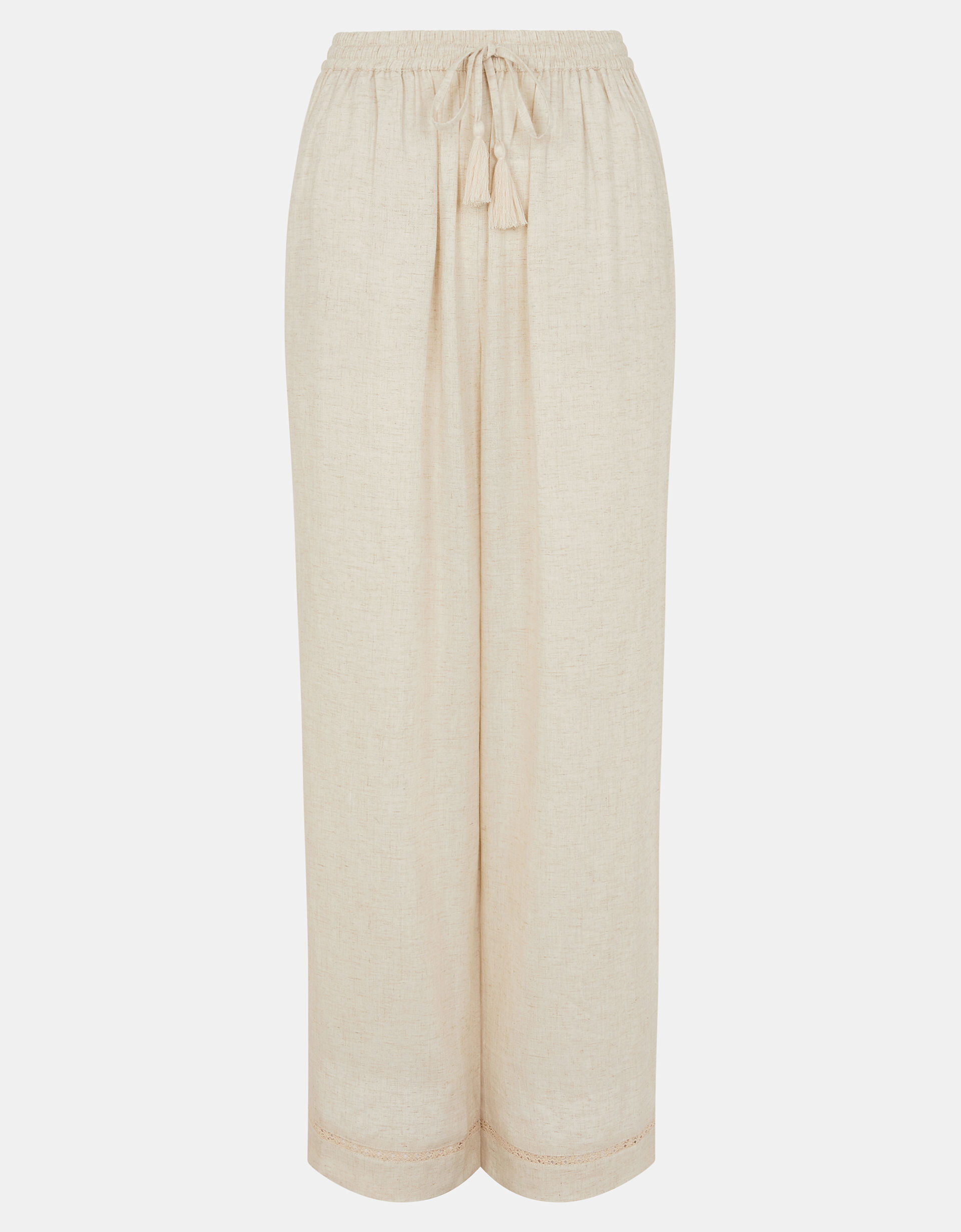 Lace Trim Wide Leg Beach Trousers, Camel (BEIGE), large