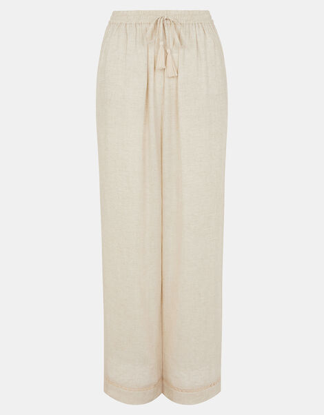 Lace Trim Wide Leg Beach Trousers, Camel (BEIGE), large